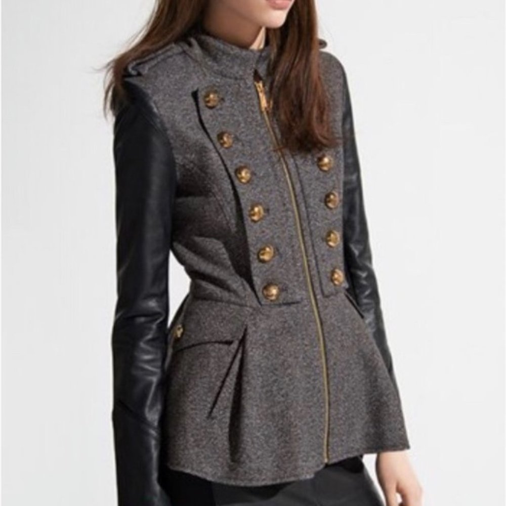 New BCBGeneration Tweed & Faux Leather Military Jacket❣️ - Picture 4 of 11